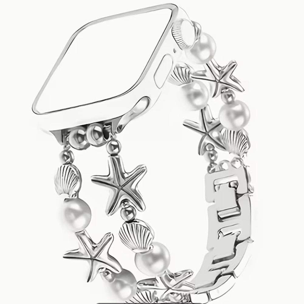 Silver Seashell & Starfish Pearl Bracelet Watch Band for Apple Watch